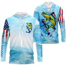 Load image into Gallery viewer, Mahi mahi fishing blue water anchor compass American flag custom patriotic long sleeve Fishing jerseys NQS6902