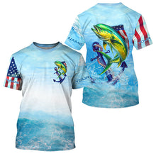 Load image into Gallery viewer, Mahi mahi fishing blue water anchor compass American flag custom patriotic long sleeve Fishing jerseys NQS6902