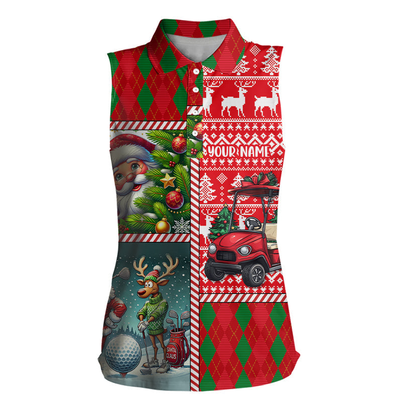 Funny Ugly Christmas argyle pattern Women Sleeveless polo Shirts Custom Xmas golf shirts for ladies NQS9032