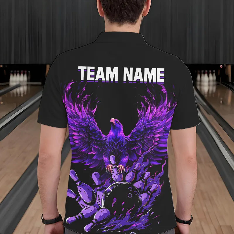 Black and Purple Eagle bowling jerseys Polo, Quarter Zip Shirt for Men Custom Bowling Team shirts NQS9437