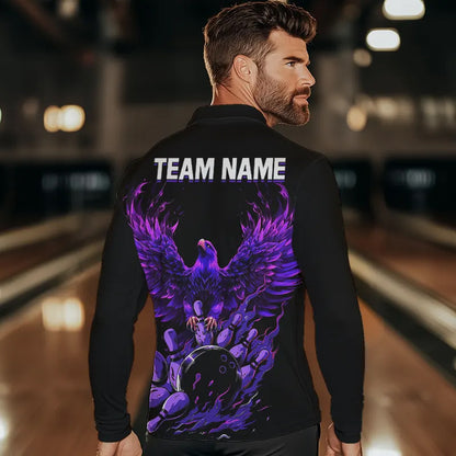 Black and Purple Eagle bowling jerseys Polo, Quarter Zip Shirt for Men Custom Bowling Team shirts NQS9437