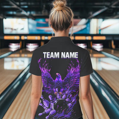 Black and Purple Eagle bowling jerseys Polo, Quarter Zip Shirt for Women Custom Bowling Team shirts NQS9437