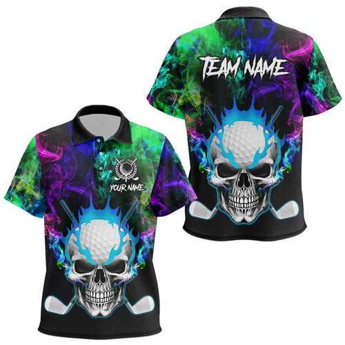 Colorful smoke Skull Golf Polo shirts for Kid Custom Team Golf Jerseys, unique golf gifts NQS9610