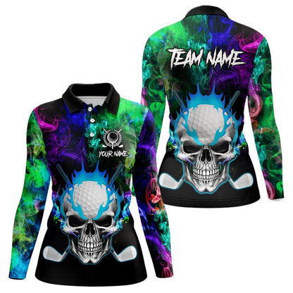 Colorful smoke Skull Golf Polo shirts for Women Custom Team Golf Jerseys, unique golf gifts NQS9610