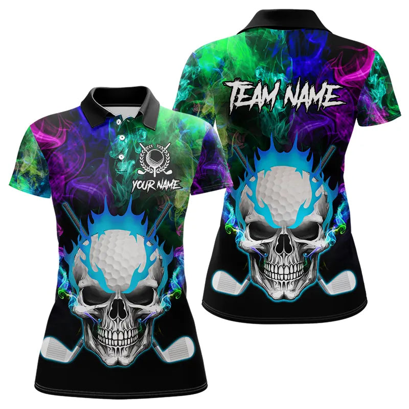 Colorful smoke Skull Golf Polo shirts for Women Custom Team Golf Jerseys, unique golf gifts NQS9610