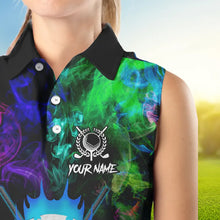 Load image into Gallery viewer, Colorful smoke Skull Sleeveless Golf Polo shirts for Women Custom Team Golf Jerseys, unique golf gifts NQS9610