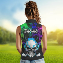 Load image into Gallery viewer, Colorful smoke Skull Sleeveless Golf Polo shirts for Women Custom Team Golf Jerseys, unique golf gifts NQS9610