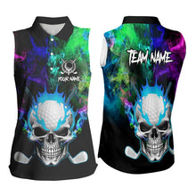 Load image into Gallery viewer, Colorful smoke Skull Sleeveless Golf Polo shirts for Women Custom Team Golf Jerseys, unique golf gifts NQS9610