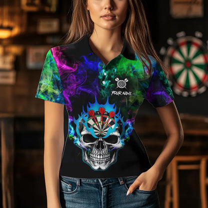 Colorful smoke Skull Darts shirts for Women Custom Team Darts Jerseys, Best Darts Gift For Player NQS9611
