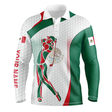 Load image into Gallery viewer, Mexican Flag mens golf polo shirts custom patriotic golf shirts for men, unique mens golf apparel NQS7355