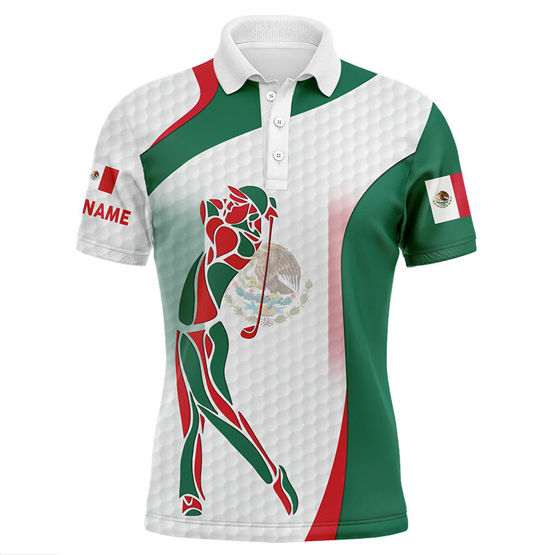 Mexican Flag mens golf polo shirts custom patriotic golf shirts for men, unique mens golf apparel NQS7355