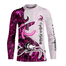 Load image into Gallery viewer, Catfish fishing pink Camo ribbon Breast Cancer Custom name sun protection long sleeves fishing shirts NQS9760