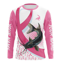 Load image into Gallery viewer, Pink ribbon pattern Catfish fishing Breast Cancer Custom sun protection long sleeves fishing shirts NQS9761