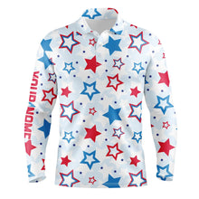 Load image into Gallery viewer, Mens golf polo shirts custom Red, white and blue stars pattern golf attire for men, unique golf gifts NQS7928