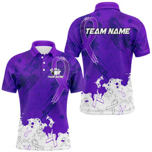 Load image into Gallery viewer, Personalized Purple Ribbons Pattern Bowling Shirts For Men, Custom breast cancer bowling shirts NQS8348
