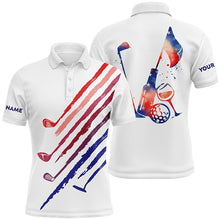 Load image into Gallery viewer, Red, White and blue Mens golf polo shirts custom vintage golf wine clubs patriotic golf tops for mens NQS6469