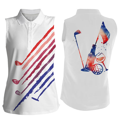 Red, White and blue Womens sleeveless polo shirt vintage golf wine clubs golf tops for ladies NQS6469