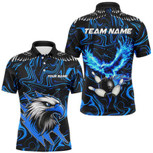 Load image into Gallery viewer, Black and blue camo Flame Eagle Bowling Polo, Quarter Zip shirts for men custom Bowling Team Jerseys NQS8559
