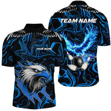 Load image into Gallery viewer, Black and blue camo Flame Eagle Bowling Polo, Quarter Zip shirts for men custom Bowling Team Jerseys NQS8559