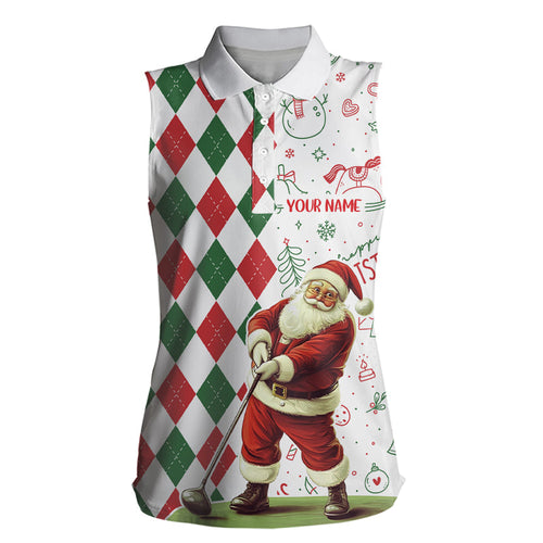 Christmas Santa golfer Women Sleeveless polo Shirts custom red, white, green argyle pattern Xmas gifts NQS9050