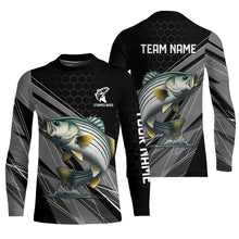 Load image into Gallery viewer, Personalized Black camo Striped Bass Fishing Jerseys, Striper Long Sleeve Fishing Tournament Shirts NQS9282