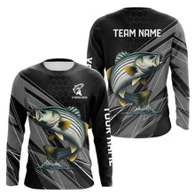 Load image into Gallery viewer, Personalized Black camo Striped Bass Fishing Jerseys, Striper Long Sleeve Fishing Tournament Shirts NQS9282