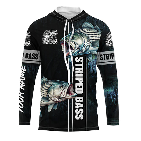 Striped Bass striper Fishing blue camo fish on custom name sun protection long sleeve fishing shirts NQS4451