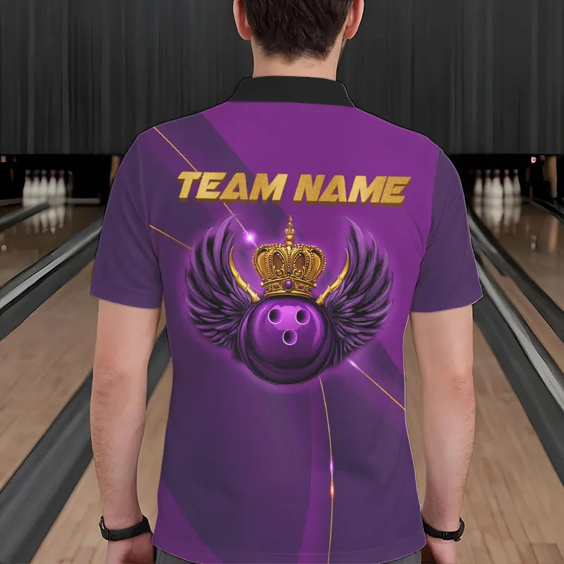 Purple and Gold Crown Bowling ball wings Bowling Shirts For Men Custom Bowling Team Outfits NQS9445
