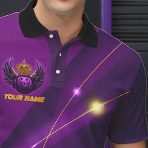 Purple and Gold Crown Bowling ball wings Bowling Shirts For Men Custom Bowling Team Outfits NQS9445
