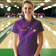 Load image into Gallery viewer, Purple and Gold Crown Bowling ball wings Bowling Shirts For Women Custom Ladies Bowling Team Outfits NQS9445