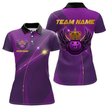 Load image into Gallery viewer, Purple and Gold Crown Bowling ball wings Bowling Shirts For Women Custom Ladies Bowling Team Outfits NQS9445