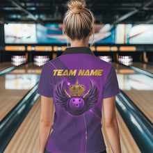 Load image into Gallery viewer, Purple and Gold Crown Bowling ball wings Bowling Shirts For Women Custom Ladies Bowling Team Outfits NQS9445