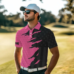 Personalized Mens golf polos shirts custom pink golf ball skin black American flag mens golf apparel NQS9775