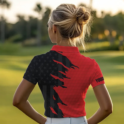 Personalized Womens golf polos shirt custom red golf shirts black American flag ladies golf apparel NQS9776