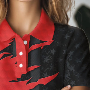Personalized Womens golf polos shirt custom red golf shirts black American flag ladies golf apparel NQS9776