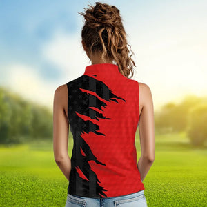 Womens sleeveless golf polos shirts red golf ball skin black American flag ladies golf apparel NQS9776