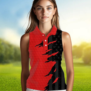 Womens sleeveless golf polos shirts red golf ball skin black American flag ladies golf apparel NQS9776