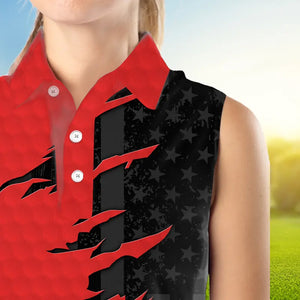 Womens sleeveless golf polos shirts red golf ball skin black American flag ladies golf apparel NQS9776