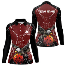 Load image into Gallery viewer, Women bowling Polo, Quarter Zip shirts Custom Eagle bowling lightning storm team league jerseys | Red NQS9781