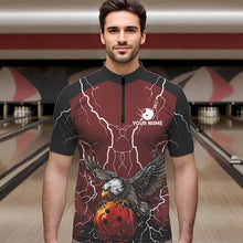 Load image into Gallery viewer, Men&#39;s bowling Polo, Quarter Zip shirts Custom Eagle bowling lightning storm team league jerseys | Red NQS9781