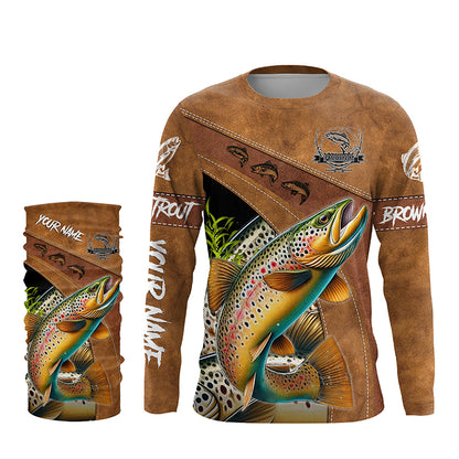 Brown trout fishing UV protection custom name fishing shirts, performance shirts for men, women, kid NQS6230