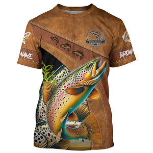 Brown trout fishing UV protection custom name fishing shirts, performance shirts for men, women, kid NQS6230