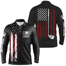 Load image into Gallery viewer, Vintage American flag black Mens golf polo shirts custom patriotic golf clubs best men golf wear NQS6241