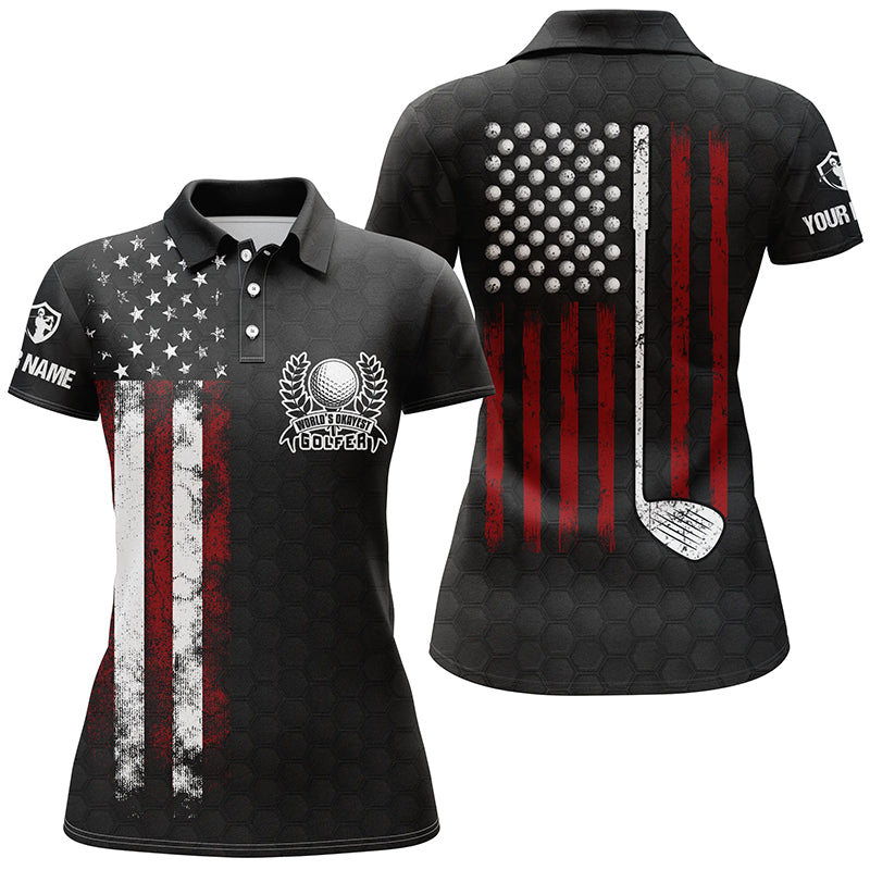 Vintage American flag black Womens golf polo shirts custom patriotic golf clubs best ladies golf wear NQS6241