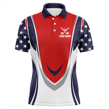 Load image into Gallery viewer, Red, white and blue American Flag matching team golf shirts custom patriotic golf attire for couples NQS8361