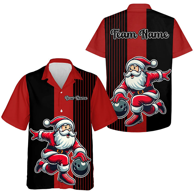 Black and Red Bowling hawaiian shirt Custom Funny Santa Christmas Team Uniform bowling button up shirt NQS8809