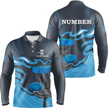 Load image into Gallery viewer, Retro disc golf polo shirts for men custom name and number team disc golf jerseys | Blue NQS8810