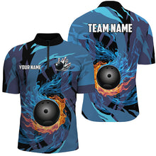 Load image into Gallery viewer, Orange and Blue Flame Camo Bowling Shirts For Men Custom Bowling Team League Jerseys with name NQS8814