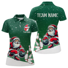 Load image into Gallery viewer, Christmas Santa Bowling Polo, Quarter Zip Shirt For Women Custom Christmas Bowling Team Jersey | Green NQS9053