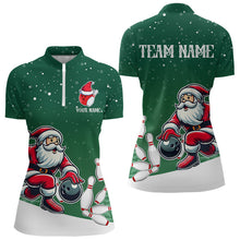 Load image into Gallery viewer, Christmas Santa Bowling Polo, Quarter Zip Shirt For Women Custom Christmas Bowling Team Jersey | Green NQS9053